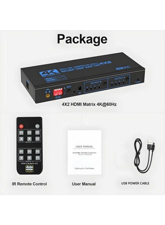 J2 1 4K 60Hz HDTV Matrix Switch 4x2 With ARC Optical Audio Stereo Scaler Remote - Image 5
